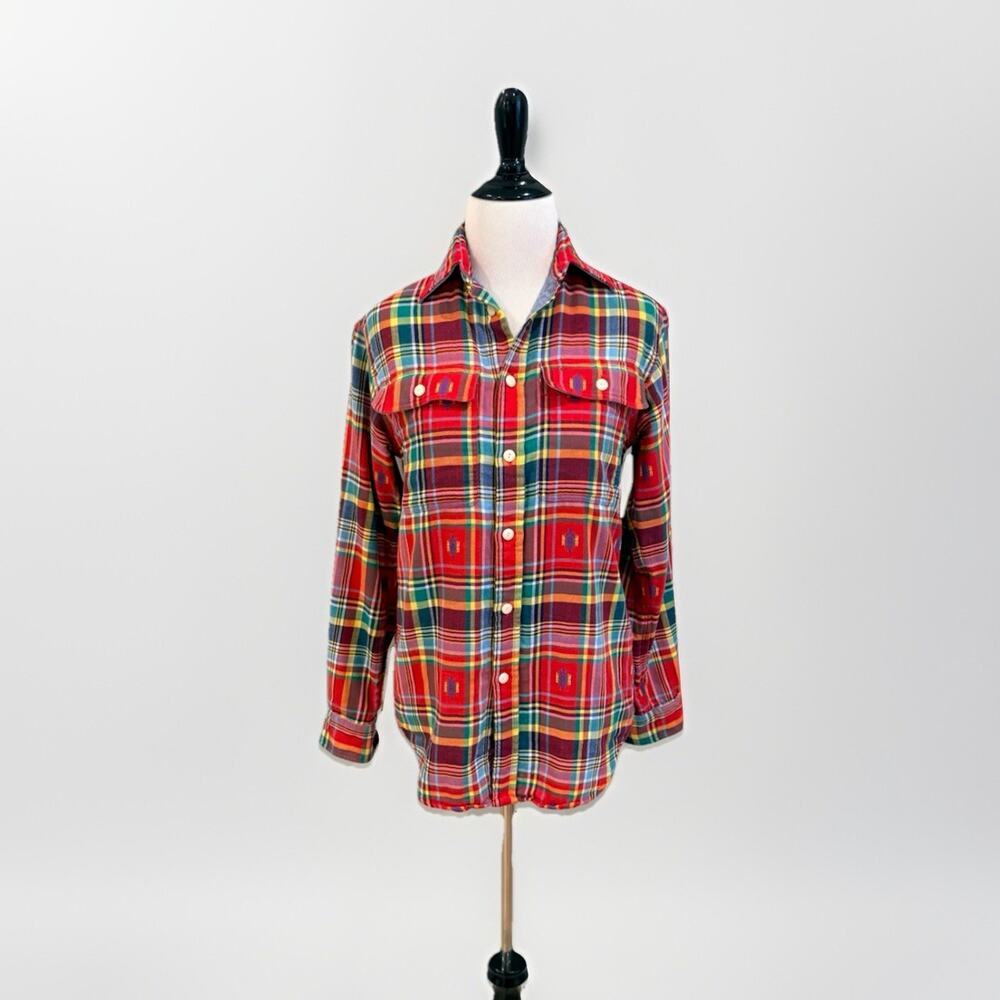 Polo Ralph Lauren Shirt Mens Small Southwestern Navajo Plaid Flannel Cotton Red